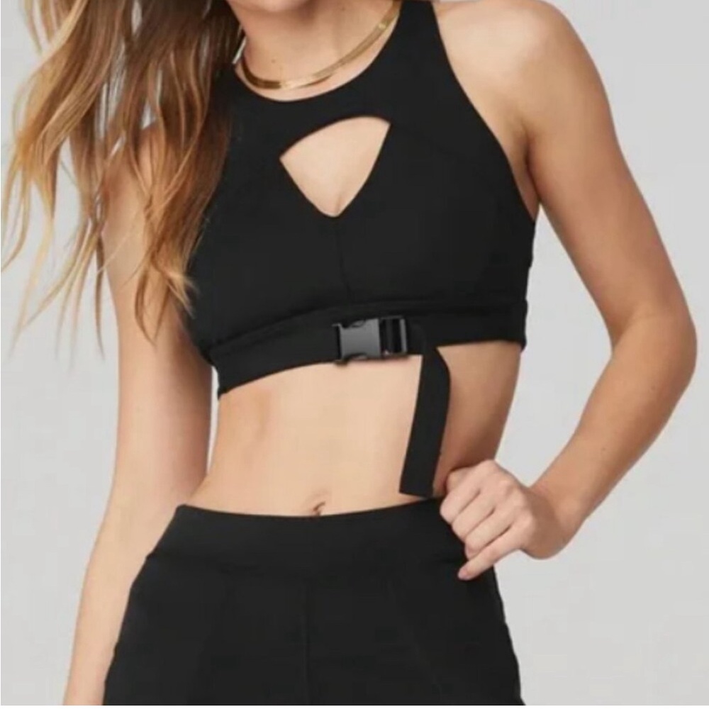 Alo Yoga Women's Catch The Vibe Bra Front Buckle Black